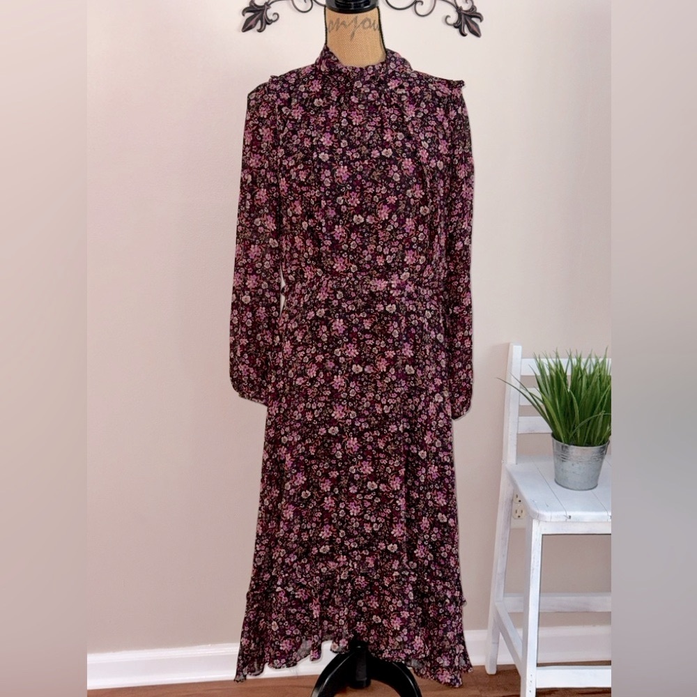 Julia Jordan Black and Pink Floral Maxi Dress